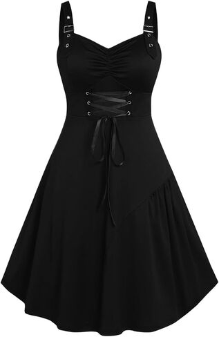 Womens Vintage Gothic Dress Sleevesless Dark Black Dresses Renaissance Medieval Victorian Halloween Cosplay Costume in Saudi Arabia