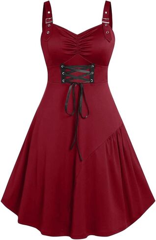 Womens Vintage Gothic Dress Sleevesless Dark Black Dresses Renaissance Medieval Victorian Halloween Cosplay Costume in Saudi Arabia