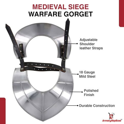 Armory Replicas ™ 18 Gauge Neck Armor مع الأشرطة الجلدية لـ LARP ، الأزياء وإعادة التشريع in Kuwait