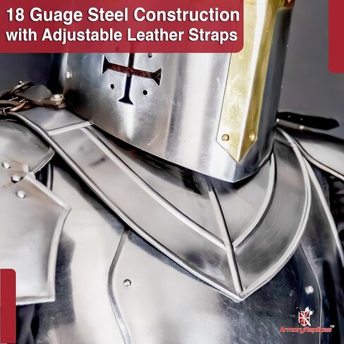 Armory Replicas ™ 18 Gauge Neck Armor مع الأشرطة الجلدية لـ LARP ، الأزياء وإعادة التشريع in Kuwait