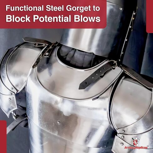 Armory Replicas ™ 18 Gauge Neck Armor مع الأشرطة الجلدية لـ LARP ، الأزياء وإعادة التشريع in Kuwait