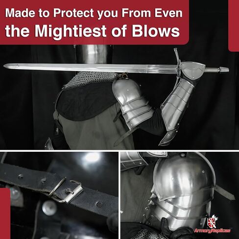 Armory Replicas ™ 18 Gauge Neck Armor مع الأشرطة الجلدية لـ LARP ، الأزياء وإعادة التشريع in Kuwait