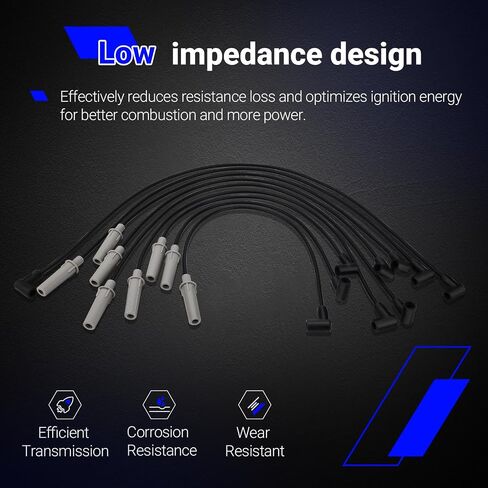 9388T High Performance Low Resistance Engine Spark Plug Wire Set for 1992-2003 Dodge Dakota Durango Ramcharger Replace# 9388T 19307633 (Set of 9) in Saudi Arabia