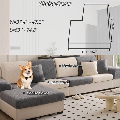 Sectional Couch Cushion Covers,Washable Thick Stretch Jacquard Fabric Couch Covers for Sectional Sofa, Skin-Friendly Slip Sofa Slipcovers for Pets (Beige,Chaise Cover) in Saudi Arabia