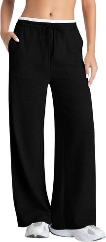Tsher Sweatpants Women Casual Wide Leg Elastic Drawstring Straight Leg Lounge Pants High Waist Joggers Trouser in Kuwait