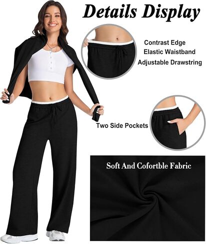 Tsher Sweatpants Women Casual Wide Leg Elastic Drawstring Straight Leg Lounge Pants High Waist Joggers Trouser in Kuwait