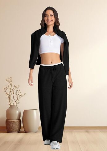 Tsher Sweatpants Women Casual Wide Leg Elastic Drawstring Straight Leg Lounge Pants High Waist Joggers Trouser in Kuwait