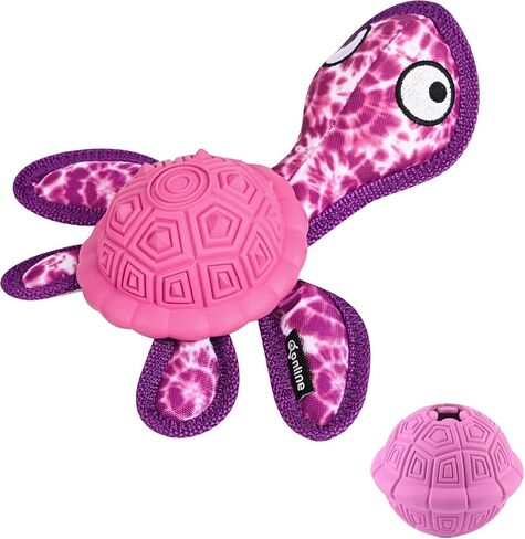 Squeaky Turtle Dog Toy, Treat Dispensing Rubber Ball, Bite Resistant Plush Chew Toy, Interactive Tug & Fetch Enrichment Toy for Medium & Small Breeds, Safe & Engaging for Puppies (Orange) in Saudi Arabia