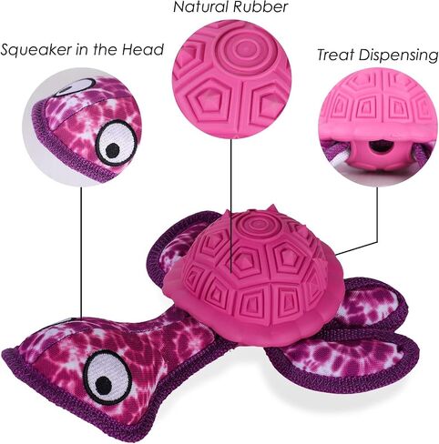 Squeaky Turtle Dog Toy, Treat Dispensing Rubber Ball, Bite Resistant Plush Chew Toy, Interactive Tug & Fetch Enrichment Toy for Medium & Small Breeds, Safe & Engaging for Puppies (Orange) in Saudi Arabia