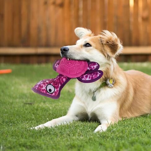 Squeaky Turtle Dog Toy, Treat Dispensing Rubber Ball, Bite Resistant Plush Chew Toy, Interactive Tug & Fetch Enrichment Toy for Medium & Small Breeds, Safe & Engaging for Puppies (Orange) in Saudi Arabia