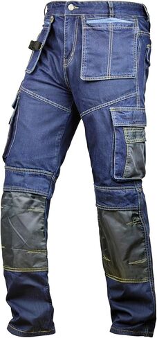 Juicy Trendz Denim Work Pants for Men Construction Heavy Duty Utility Pants Men Cargo Multi Pockets Carpenter Jeans in Kuwait