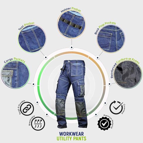 Juicy Trendz Denim Work Pants for Men Construction Heavy Duty Utility Pants Men Cargo Multi Pockets Carpenter Jeans in Kuwait