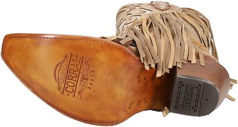 Corral Ladie's Saddle Lamb inlay & Embroidery & Studs & Fringes ، Snip Toe ، Leather Sole ، Western ، C3766 in Kuwait