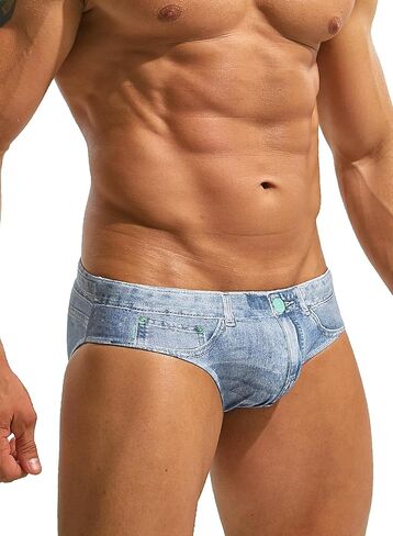 MIZOK Mens Denim Print Swim Briefs Funny Beach Swimwear Swimsuit in Saudi Arabia