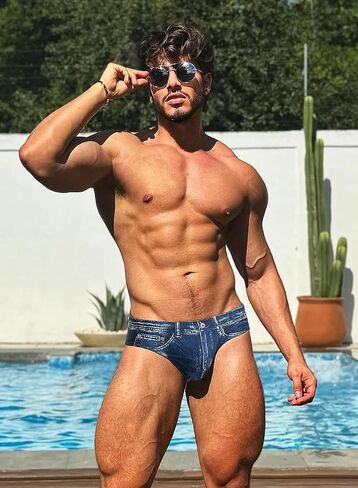 MIZOK Mens Denim Print Swim Briefs Funny Beach Swimwear Swimsuit in Saudi Arabia