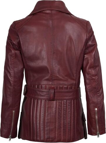 سترة جلدية نسائية غير متماثلة من Decrum - سترات من جلد الخراف الحقيقي بحزام للنساء in Kuwait