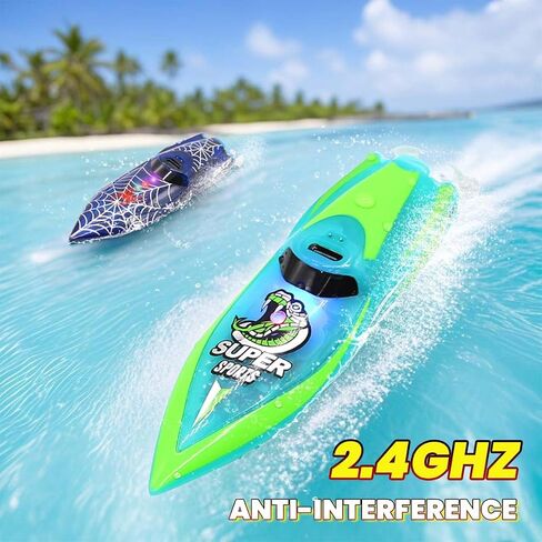 Mini Remote Control Boat RC Boat 2.4Ghz 360 Rotating LED Lights bulit-in Rechargeable Battery Swimming Pool Toys Remote Control Boats for Kids 8-12 Years Birthday Gift Spider in Kuwait