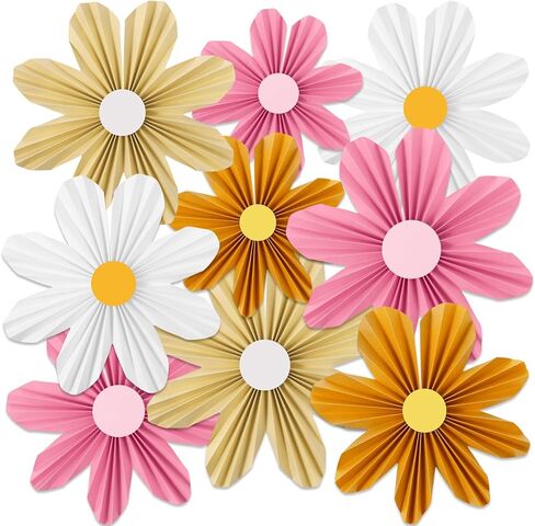 Containlol 12 Pcs Flower Paper Fans Decorations Daisy Flower Hanging Paper Fans Set Retro Floral Fans 3D Ornaments for Wedding Baby Shower Birthday Party Decor(Multicolor,Daisy) in Kuwait