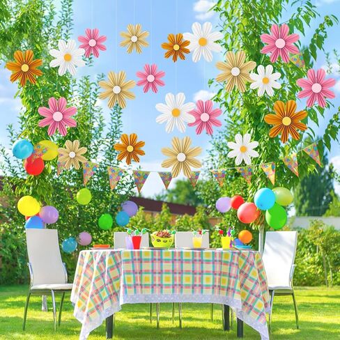 Containlol 12 Pcs Flower Paper Fans Decorations Daisy Flower Hanging Paper Fans Set Retro Floral Fans 3D Ornaments for Wedding Baby Shower Birthday Party Decor(Multicolor,Daisy) in Kuwait
