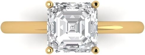 Clara Pucci 14K Yellow Gold Ring for Women White Sapphire Vintage Solitaire 2 carats Asscher Cut Birthstone Statement Ring Gift for Her Sizes 3.5 to 11 in Saudi Arabia