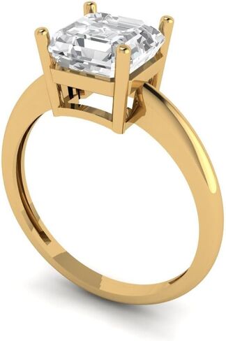 Clara Pucci 14K Yellow Gold Ring for Women White Sapphire Vintage Solitaire 2 carats Asscher Cut Birthstone Statement Ring Gift for Her Sizes 3.5 to 11 in Saudi Arabia
