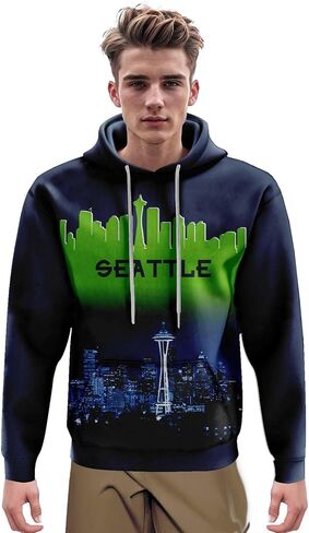 City Night View Silhouette Skyline Football Hoodie Gift for Men American Football Sweatshirt Pullover Top Long Sleeve Hoodie in Kuwait