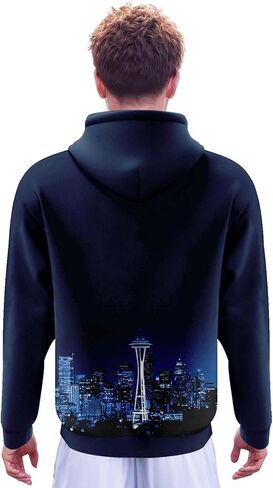 City Night View Silhouette Skyline Football Hoodie Gift for Men American Football Sweatshirt Pullover Top Long Sleeve Hoodie in Kuwait