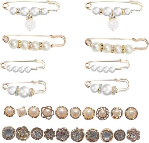32pcs Jewelry Shoe Charms for Sneakers, Shoe Charms with Safety Pins, Crystal Pearl Brooches Pins Decorations for Junk Socks, Clothes, Bags, Hats in Saudi Arabia