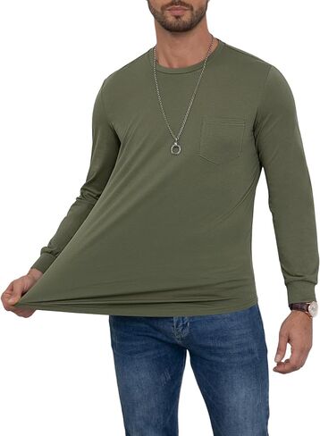 3 Pack Men's Long Sleeve Pure Cotton T-Shirt Crewneck Pocket Tee Longline Casual Lightweight Fall Basic Shirts in Saudi Arabia