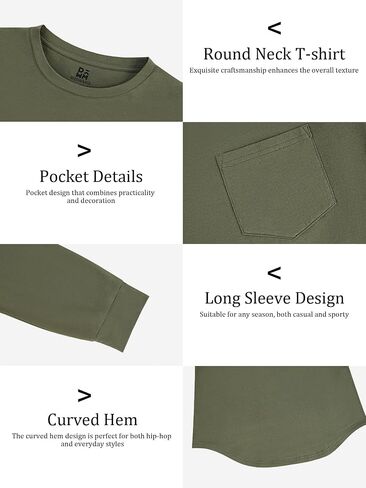 3 Pack Men's Long Sleeve Pure Cotton T-Shirt Crewneck Pocket Tee Longline Casual Lightweight Fall Basic Shirts in Saudi Arabia