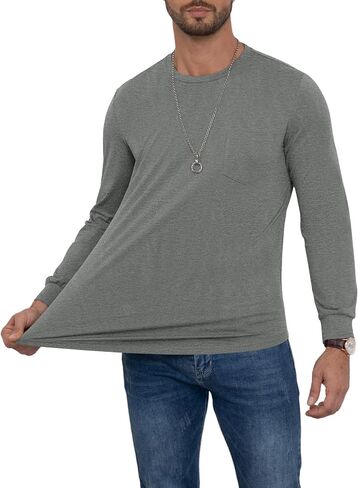 3 Pack Men's Long Sleeve Pure Cotton T-Shirt Crewneck Pocket Tee Longline Casual Lightweight Fall Basic Shirts in Saudi Arabia