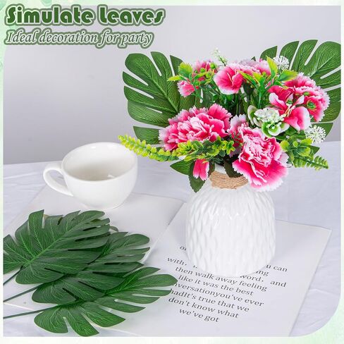 XONOR Artificial Monstera Leaves Fake Tropical Leaves, Faux Palm Leaves for Jungle Hawaiian Dinosaur Luau Party Table Decoration Wedding Birthday Theme Party (100Pcs, Monstera) in Saudi Arabia