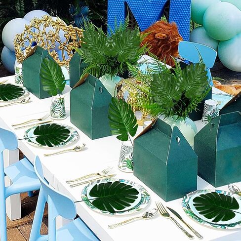 XONOR Artificial Monstera Leaves Fake Tropical Leaves, Faux Palm Leaves for Jungle Hawaiian Dinosaur Luau Party Table Decoration Wedding Birthday Theme Party (100Pcs, Monstera) in Saudi Arabia