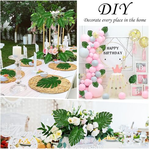 XONOR Artificial Monstera Leaves Fake Tropical Leaves, Faux Palm Leaves for Jungle Hawaiian Dinosaur Luau Party Table Decoration Wedding Birthday Theme Party (100Pcs, Monstera) in Saudi Arabia