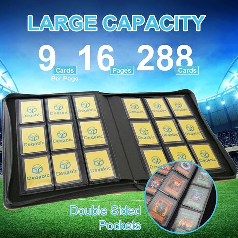 DEQADIC Card Binder for Top Loaders, 9 Pocket Holds 288 Cards, 20 Toploaders INCLUDED, Side Loading Ringless Card Collection Binder for Sports Game, Black in Kuwait