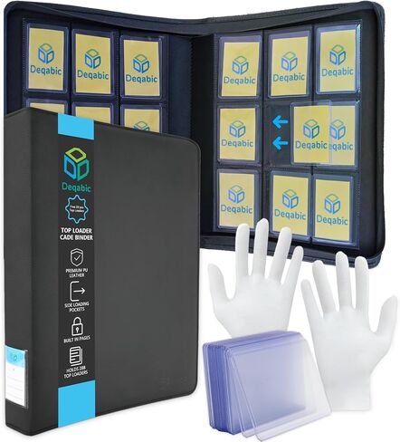 DEQADIC Card Binder for Top Loaders, 9 Pocket Holds 288 Cards, 20 Toploaders INCLUDED, Side Loading Ringless Card Collection Binder for Sports Game, Black in Kuwait