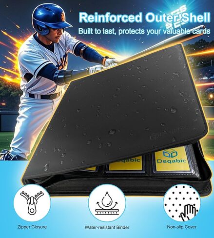 DEQADIC Card Binder for Top Loaders, 9 Pocket Holds 288 Cards, 20 Toploaders INCLUDED, Side Loading Ringless Card Collection Binder for Sports Game, Black in Kuwait