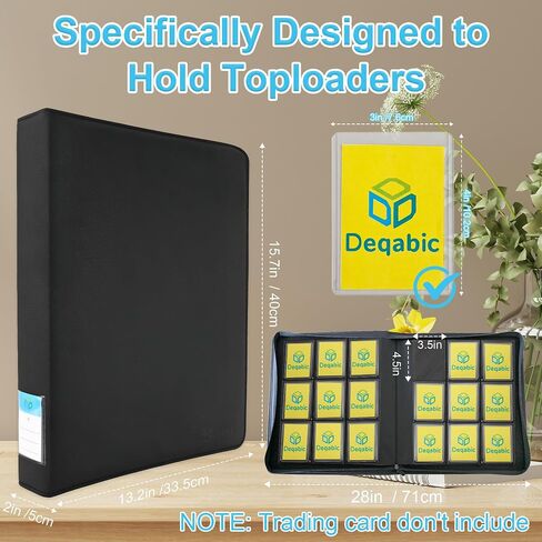 DEQADIC Card Binder for Top Loaders, 9 Pocket Holds 288 Cards, 20 Toploaders INCLUDED, Side Loading Ringless Card Collection Binder for Sports Game, Black in Kuwait