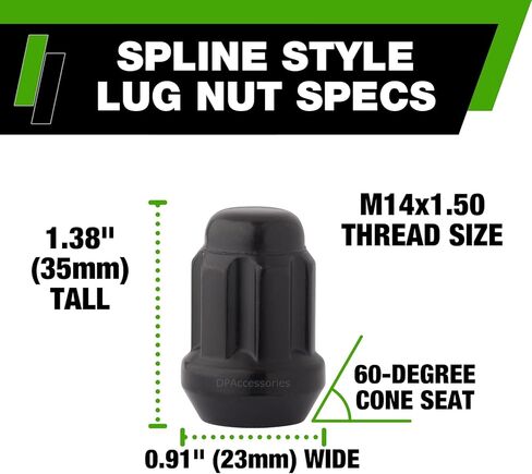 DPAccessories Black M14x1.50 LUG NUTS لعجلات ما بعد البيع - موالف الخطوط المزدوجة المغلقة - 35 مم (1.38 ") - مجموعة من 20 - LCS3N8HE2BK04020 in Saudi Arabia
