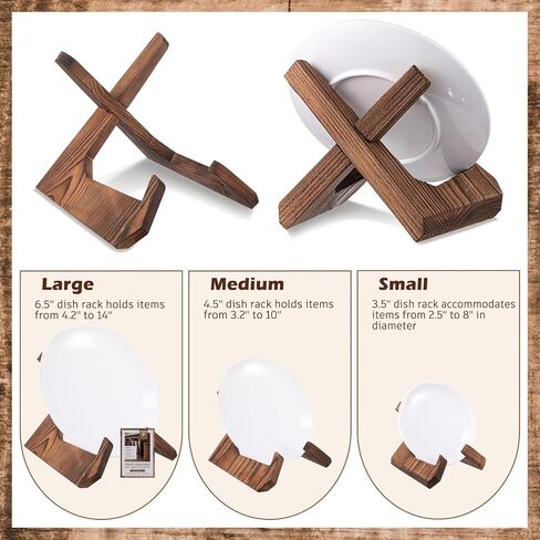 Honeydak 3 Pack 3 Size Bowl Stands for Display - 3.5, 4.5, 6.5 Inch Wooden Plate Holders Easel Frame Holder Display Stand for Large Deep Platters Dishes, Mini Easel, Frame, Card, Plaque, Book in Saudi Arabia