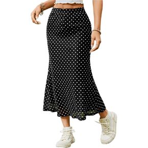 Wdirara Women's Polka Dots Fishail Midi Skirt مرنة خرق شكلك تنورة تنورة Bodycon in Kuwait