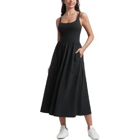 CRZ YOGA Maxi Square Neck Tank Dress for Women Sleeveless Padded Casual Travel Summer Flowy Outfits with Side Pockets in Saudi Arabia