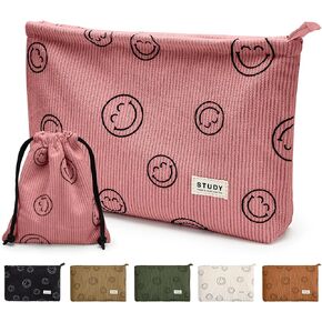 WLLWOO Makeup Bag-2pcs Smile Face Corduroy Cosmetic Bag Zipper Interior Waterproof Pencil Case Coin Purse Travel Toiletry Small Makeup Pouch For Women in Kuwait