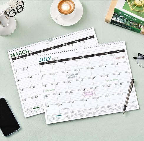 Wall Calendar 2025-2026 - Monthly Calendar from July 2025 to December 2026, Calendar 2025-2026 with Premium Paper, Spiral Bound, 14.5'' x 11.5‘’ in Kuwait