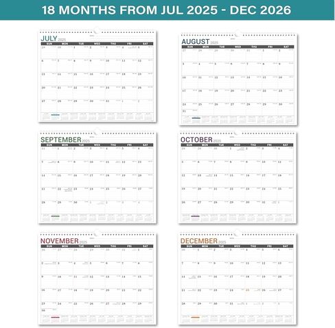 Wall Calendar 2025-2026 - Monthly Calendar from July 2025 to December 2026, Calendar 2025-2026 with Premium Paper, Spiral Bound, 14.5'' x 11.5‘’ in Kuwait