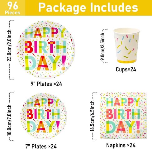 100 Pcs Party Plates and Cups and Napkins Sets, Birthday Paper Plates and Napkins, Disposable Tableware Set, Party Supplies for Kids Happy Birthday, Serve for 25, Dot Design in Saudi Arabia