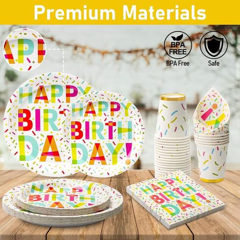 100 Pcs Party Plates and Cups and Napkins Sets, Birthday Paper Plates and Napkins, Disposable Tableware Set, Party Supplies for Kids Happy Birthday, Serve for 25, Dot Design in Saudi Arabia