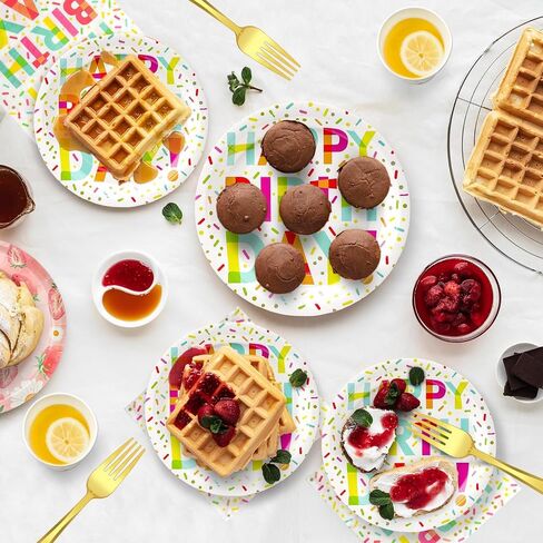 100 Pcs Party Plates and Cups and Napkins Sets, Birthday Paper Plates and Napkins, Disposable Tableware Set, Party Supplies for Kids Happy Birthday, Serve for 25, Dot Design in Saudi Arabia
