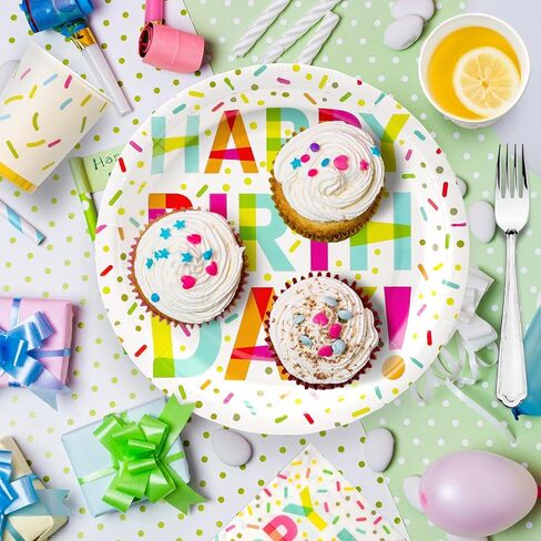100 Pcs Party Plates and Cups and Napkins Sets, Birthday Paper Plates and Napkins, Disposable Tableware Set, Party Supplies for Kids Happy Birthday, Serve for 25, Dot Design in Saudi Arabia
