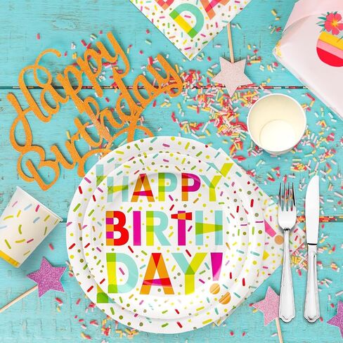 100 Pcs Party Plates and Cups and Napkins Sets, Birthday Paper Plates and Napkins, Disposable Tableware Set, Party Supplies for Kids Happy Birthday, Serve for 25, Dot Design in Saudi Arabia